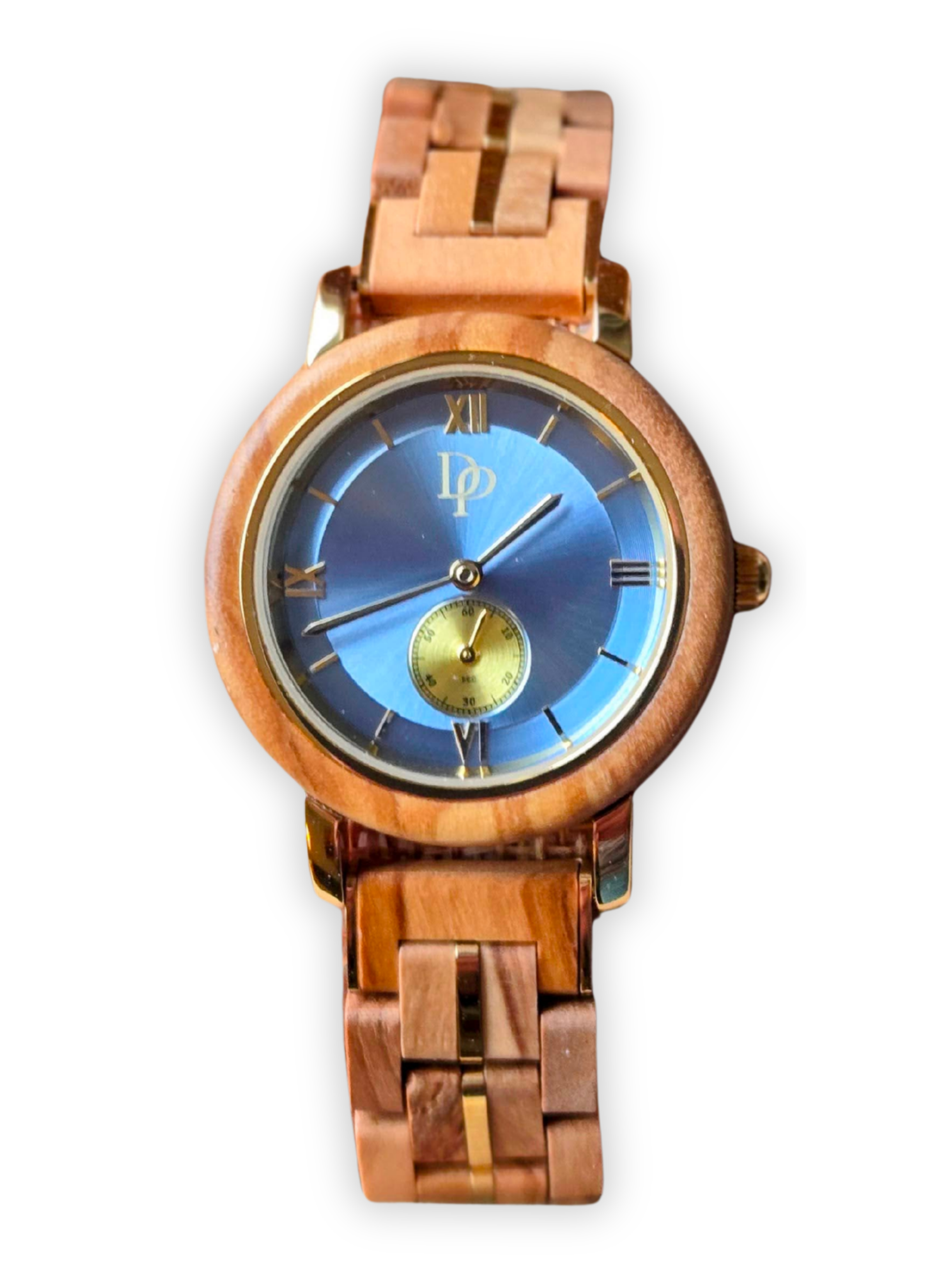 Blue Chronograph Wooden Watch for Women