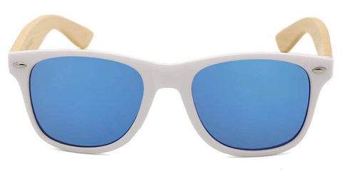 White Framed Ice Blue Wood Sunglasses