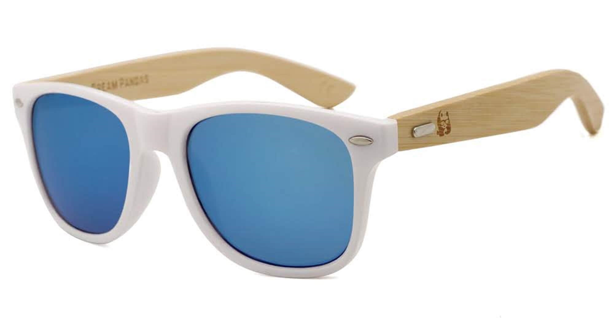 White Framed Ice Blue Wood Sunglasses